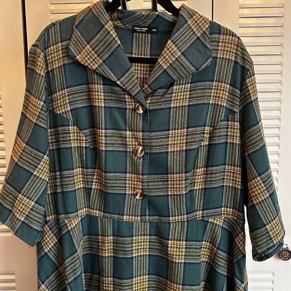 Shein Plus Tartan Flare Hem Shirt Dress 4X - Picture 4 of 10